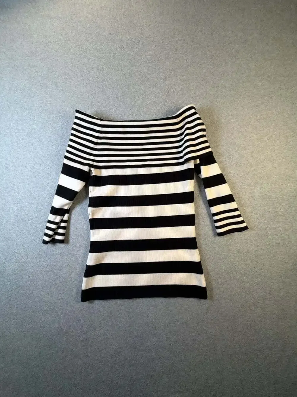 White House Black Market Black White Striped Off The Shoulder Knit Sweater